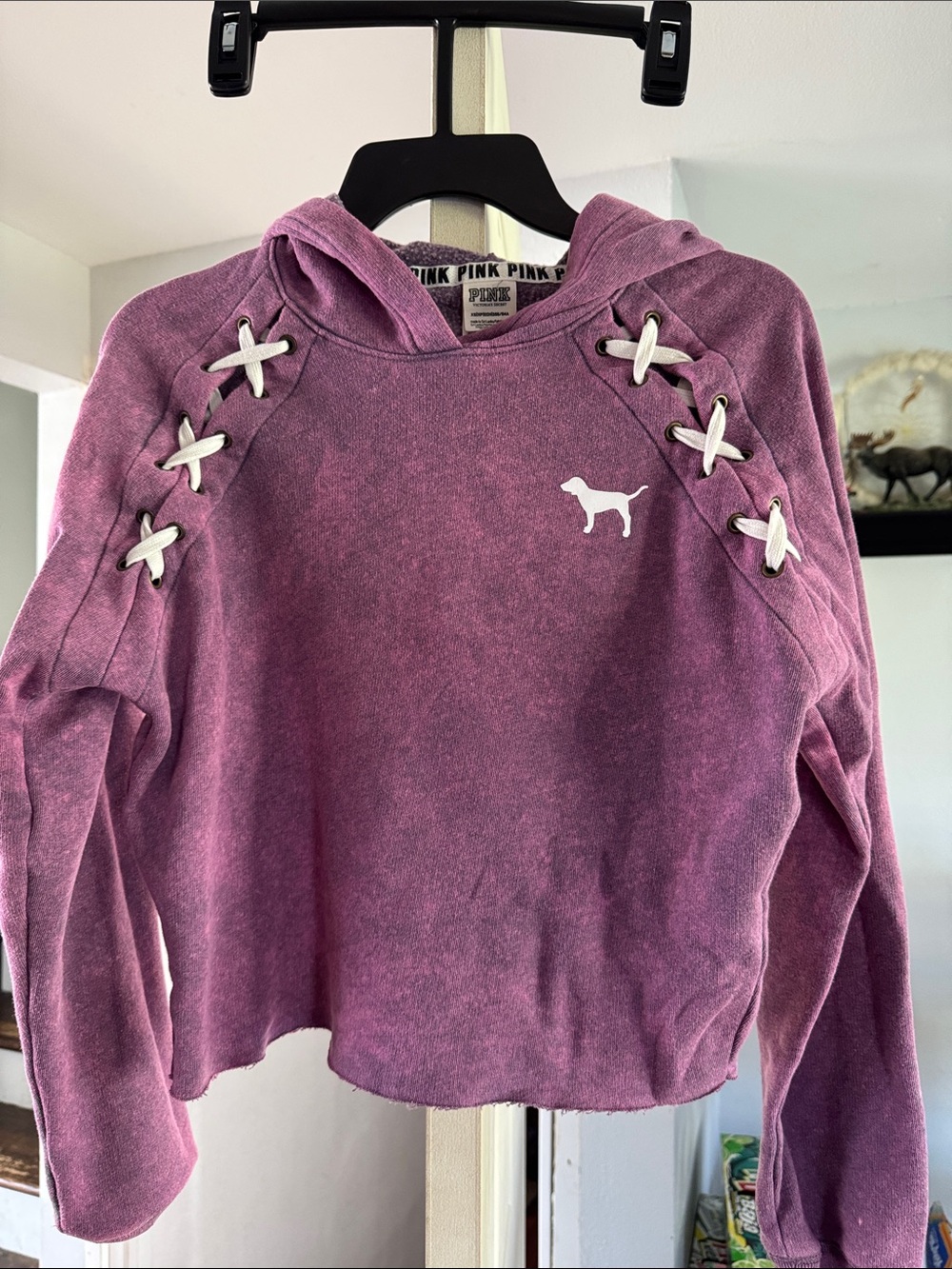 PINK Victoria's Secret Cropped Lace-Up Hoodie Sweatshirt